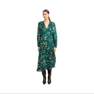 La Ligne Seraphine Green Floral Long Sleeve Midi Dress